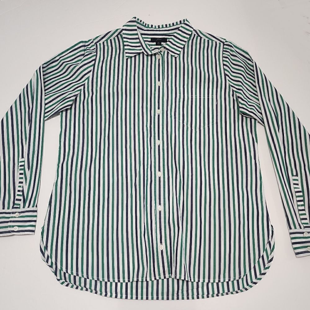 J. Crew - Size 10 - Striped Green & Black Button‎ Down Long sleeves shirt